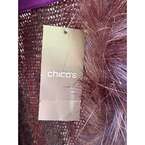 Chico's Women's Size .2 Faux Fur Collar L Brown Tan Tones Cardigan Sweater (NEW) - Picture 8 of 12